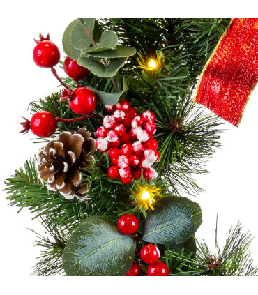 Couronne de l'Avent LED décoration Noël Houx 40x40x15cm