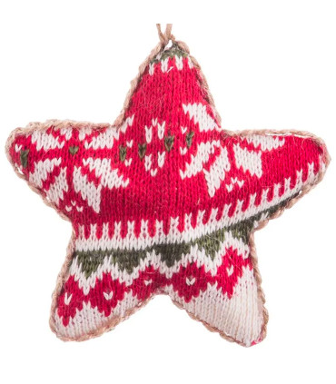Décoration sapin de noël classique étoile tricot rouge 11x4x11cm