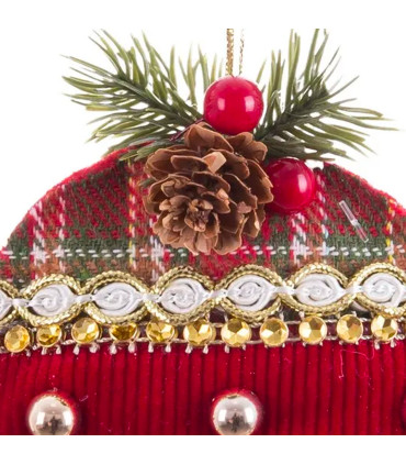 Décoration sapin de noël classique boule tissu 9x4x11cm