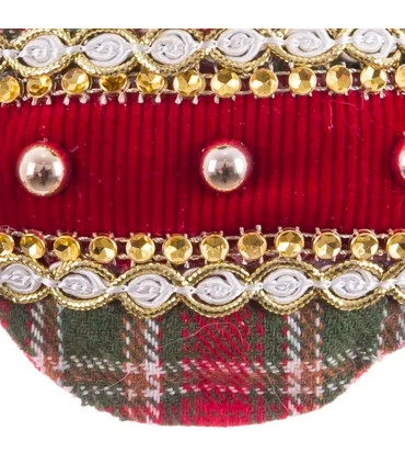 Décoration sapin de noël classique boule tissu 9x4x11cm
