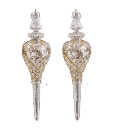 Set de 2 décoration de Noël à suspendre stalactites or et argent 4x4x15cm - 4x15cm
