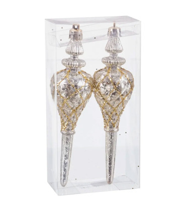 Set de 2 décoration de Noël à suspendre stalactites argentées 4x4x15cm - 4x15cm