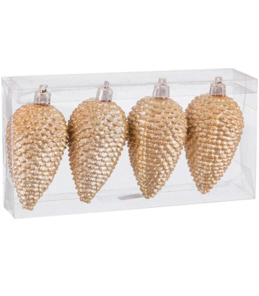 Set of 4 Christmas Balls pine cone gold 8x3x6cm