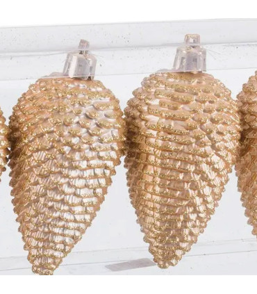 Set of 4 Christmas Balls pine cone gold 8x3x6cm