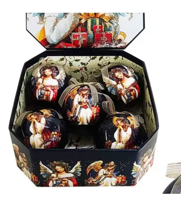 Coffret de 5 boules de Noël rétro anges 7.5cm