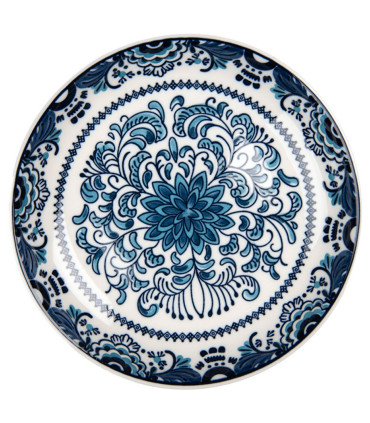 Assiette à dessert en céramique motif fleuri bleu 21x21x3cm