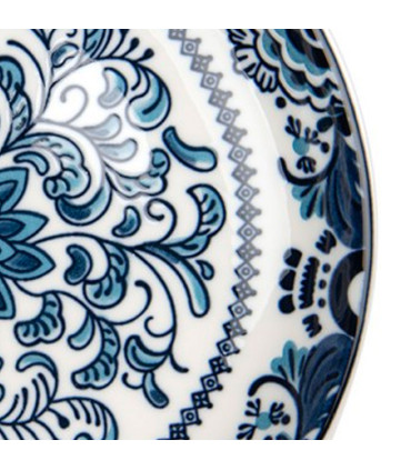 Assiette à dessert en céramique motif fleuri bleu 21x21x3cm