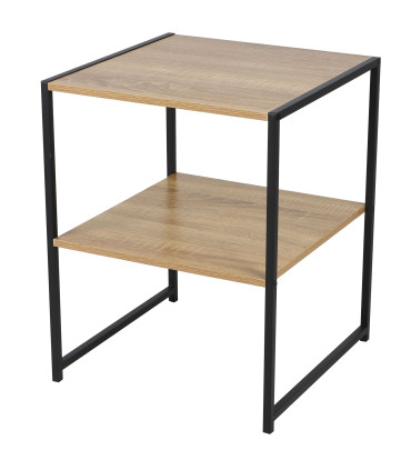 Table de chevet métal noir et bois 2 niveaux 40x40x50cm