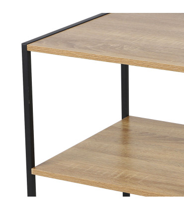 Table de chevet métal noir et bois 2 niveaux 40x40x50cm