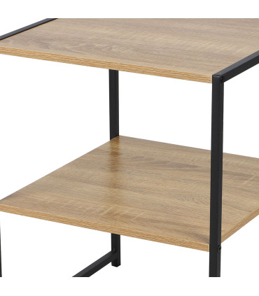 Table de chevet métal noir et bois 2 niveaux 40x40x50cm