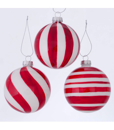 Set de 3 boules de Noël en verre doré, rouge, argenté 6x6x6cm