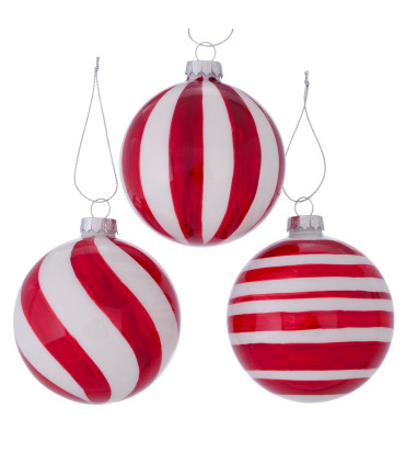 Set de 3 boules de Noël en verre rouge et blanc 8x8x10cm
