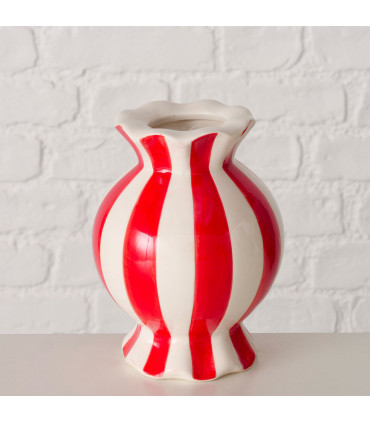 Vase design céramique rouge et blanc bonbon 13x13x17.5cm
