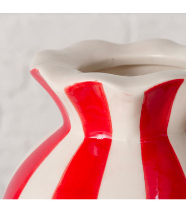 Vase design céramique rouge et blanc bonbon 13x13x17.5cm