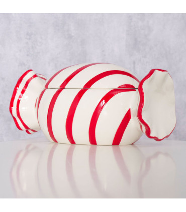 Boîte à bonbons en céramique rouge et blanche 20.5x11.5x10.5cm
