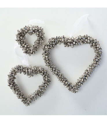 Set de 3 suspensions de Noël coeurs clochettes argentées 16cm