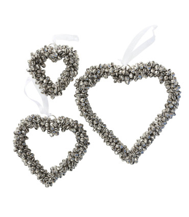 Set de 3 suspensions de Noël coeurs clochettes argentées 16cm