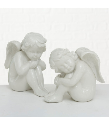 Set de 2 angelots en porcelaine blanche 15x9x16cm