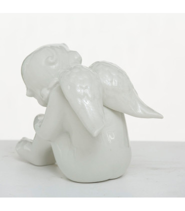 Set of 2 decorative angels white porcelain 15x9x16cm