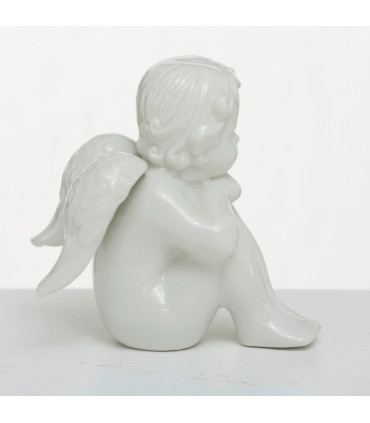 Set of 2 decorative angels white porcelain 15x9x16cm