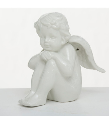 Set of 2 decorative angels white porcelain 15x9x16cm