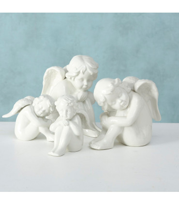 Set de 2 angelots en porcelaine blanche 15x9x16cm