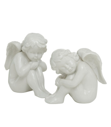 Set de 2 angelots en porcelaine blanche 15x9x16cm