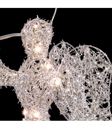 Grand ange lumineux argenté led décoration de Noël à piles 20x13x55cm