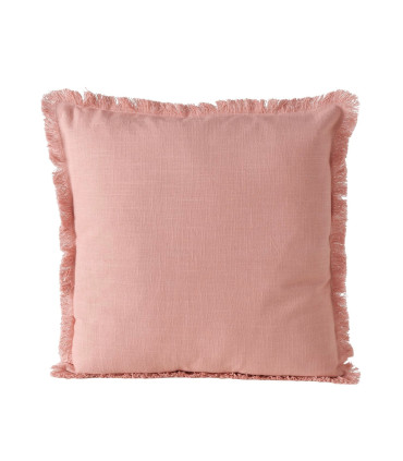 Coussin carré coton rose avec frange 45x45x10cm