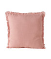 Coussin carré coton rose avec frange 45x45x10cm