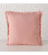 Coussin carré coton rose avec frange 45x45x10cm