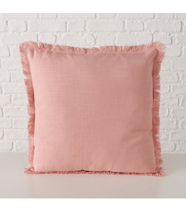 Coussin carré coton rose avec frange 45x45x10cm