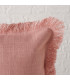 Coussin carré coton rose avec frange 45x45x10cm