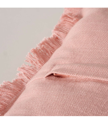 Coussin carré coton rose avec frange 45x45x10cm