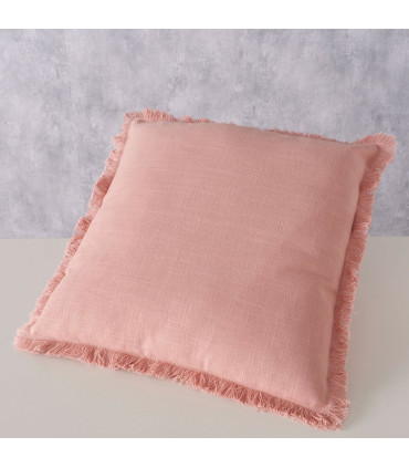 Coussin carré coton rose avec frange 45x45x10cm