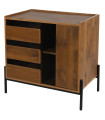 Commode 3 tiroirs et 1 porte bois et métal noir 80x40x75cm