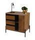 Commode 3 tiroirs et 1 porte bois et métal noir 80x40x75cm