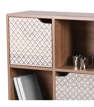 Étagère en bois 9 casiers avec portes décorées 90x29x105cm