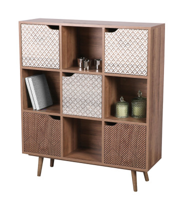 Étagère en bois 9 casiers avec portes décorées 90x29x105cm