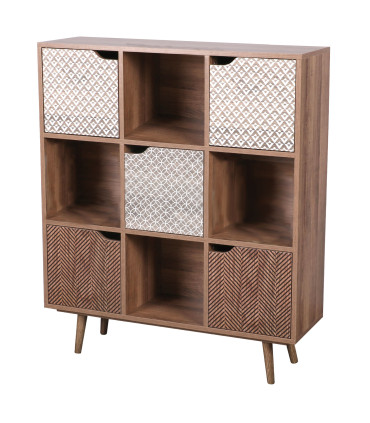 Étagère en bois 9 casiers avec portes décorées 90x29x105cm