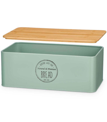 Boîte à pain métal vert et bambou 35x38x28cm