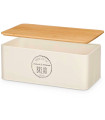 Bread box beige metal and bamboo 35x38x28cm
