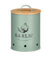 Garlic pot metal green and bamboo 11x11x18cm