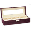 Coffret de rangement pour 6 montres velours bordeaux 11.5x30.5x8.5cm