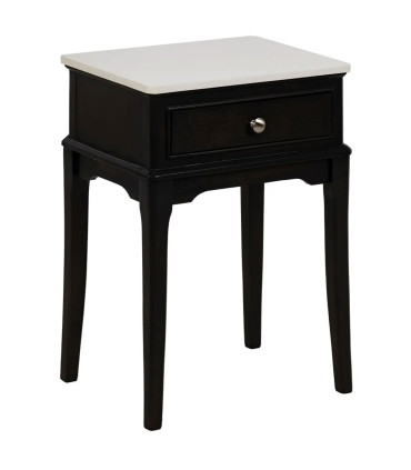 Bedside Table black wood and white marble 43x33x61cm
