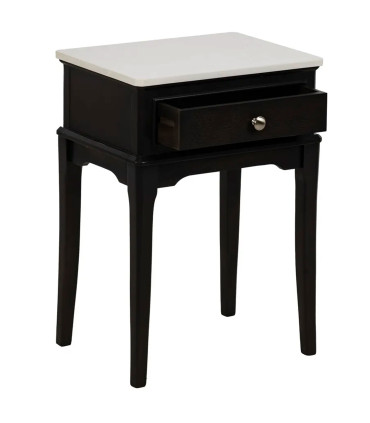Bedside Table black wood and white marble 43x33x61cm