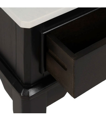 Bedside Table black wood and white marble 43x33x61cm