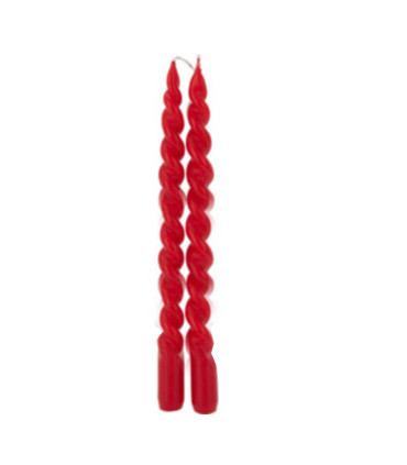 Set de 2 bougies torsadées longues rouges 27cm