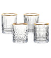 Set de 4 verres à whisky avec motifs embossés et liseré doré 31cl