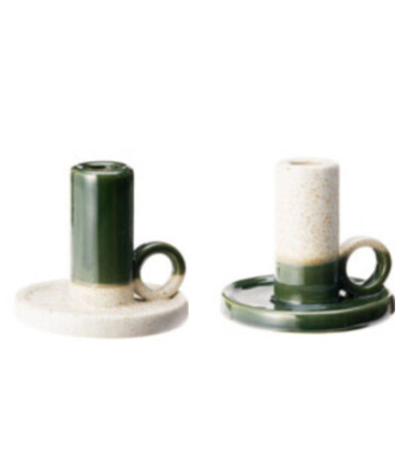 Set de 2 chandeliers en céramique blanc et vert 9cm